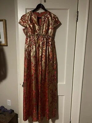 Vestido Vintage Malcolm Starr Por Rizkallah Años 60 Años 70 Metálico Rojo Dorado Brocado  Foto 1 de 4
