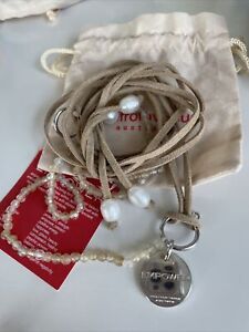 Love From Venus Citrine & Pearl Faux Suede & Silver Empower Charm Wrap Bracelet