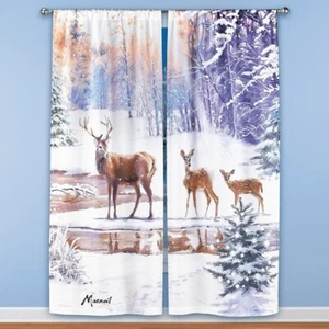 Winter River Scene Window Drapes by The Macneil Studio - Picture 1 of 3