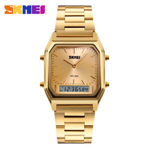 SKMEI Casual Men Quartz Watches Dual Time Display Digital LED Steel Wristwatch 
