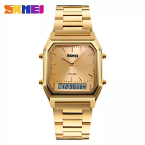 SKMEI Casual Men Quartz Watches Dual Time Display Digital LED Steel Wristwatch - Picture 1 of 13