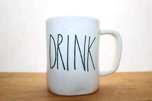 Rae Dunn "DRINK" White Mug Artisan Collection Magenta 20 oz Wavy Pattern - Picture 1 of 5
