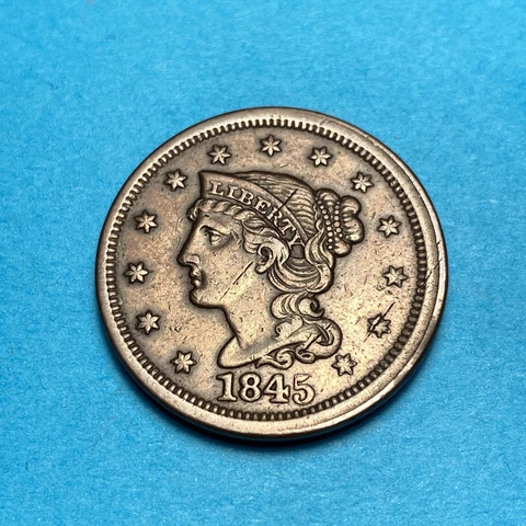 (1) Beautiful Antique 1845 Braided Hair Large Cent/Penny XF EXTRA FINE Cover