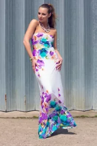 Strapless white long summer dress floral print turquoise purple Zimmerman M 12 - Picture 1 of 6