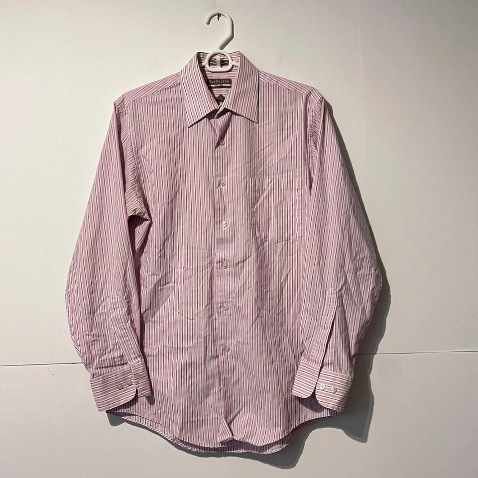 Van Heusen Mens Dress Shirt Size 15 32/33 Striped Fitted Wrinkle Free Broadcloth - Image 1 of 4