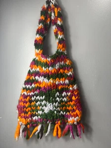 Handmade Chunky Knit Colorful Wool Shoulder Bag Made in Napal Gorgeous Colors - Picture 1 of 10