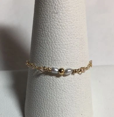 14k Gold Filled Chain Rings Set 2 Any Size 2mm pearl tiny dainty stacking layer - Image 1 of 4