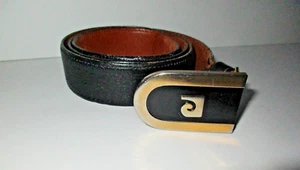 Vintage Pierre Cardin Leather Belt 40 Black Solid Brass Buckle - Picture 1 of 12