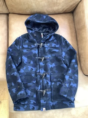 A Bathing Ape Duffle Coat Wool Winter Coat Blue Camo Large BAPE - Image 1 of 4