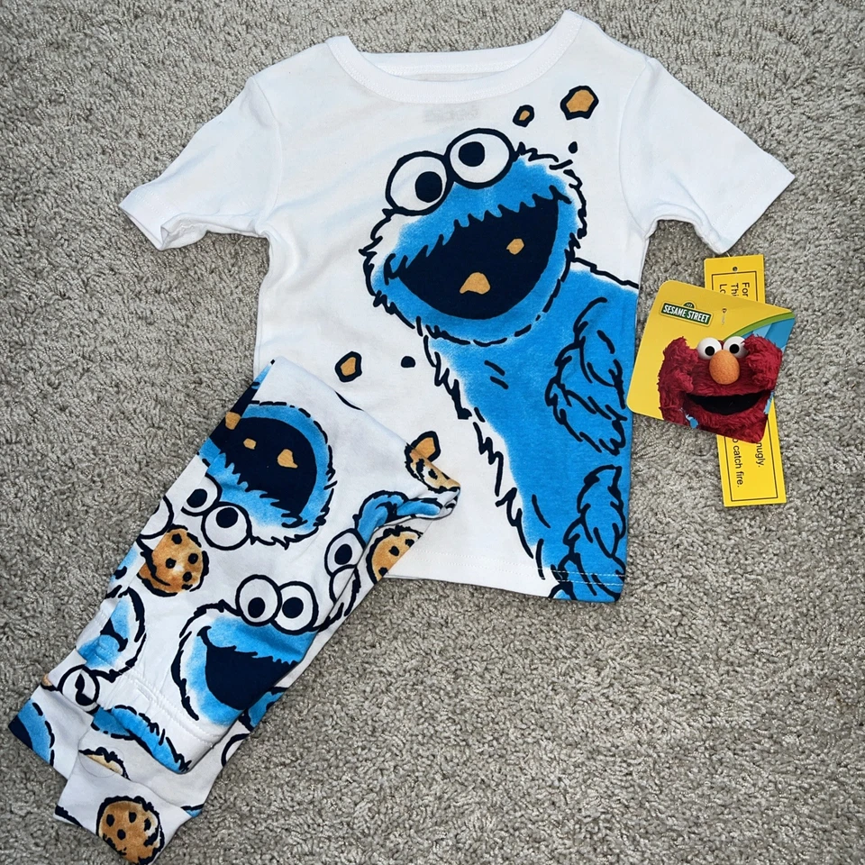 Pijama Sesame Street Cookie Monster Talla 4T Niño Pequeño Niños Niñas Ajuste Ajustado NUEVO Foto 1 de 1
