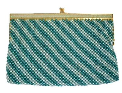 Bolso clutch vintage con cuentas de plástico blanco con facetas verdes años 50 Foto 1 de 4