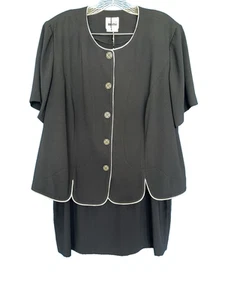 Leslie Fay Skirt Suit Size 20WP Short Sleeve Blazer w. 2 Skirts Black|White - Picture 1 of 10