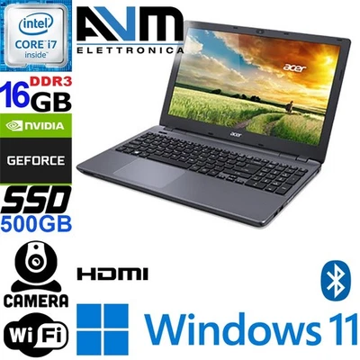 Notebook Acer E5-571G Windows 11 Core i7-4510 RAM 16GB DDR3 SSD 512GB GeForce - Immagine 1 di 4