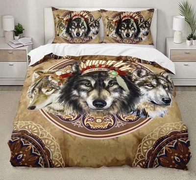 Juego de 3 piezas funda nórdica edredón Wolf Native American Dream Catcher NUEVO Foto 1 de 4
