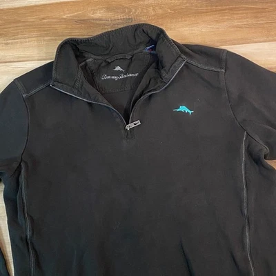 Tommy Bahama 毛衣男式大号褪色黑色多巴哥湾半拉链套衫 — 第 1/4 张图片