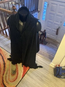 Betsy Johnson Long Black Frilled Vest 100% Acrylic Black Size Large - Picture 1 of 5