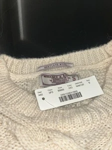 Men’s Wallace & Barnes Shetland Wool Ivory Fishermans Knit Sweater NWT Small - Picture 1 of 8