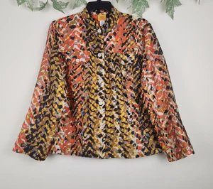 Ruby Rd Woman Size 18 W Linen Blend Multicolor Roll Tab Sleeve Shirt Jacket - Picture 1 of 9