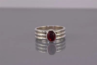 Anel de prata esterlina 9 mm oval vermelho com punho triplo nervuras Mex 925 tamanho: 8 - Imagem 1 de 4
