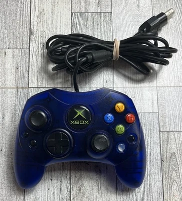 OEM OG Original Xbox Blue S Type Controller w/ Breakaway Cable Clean Tested - Image 1 of 4
