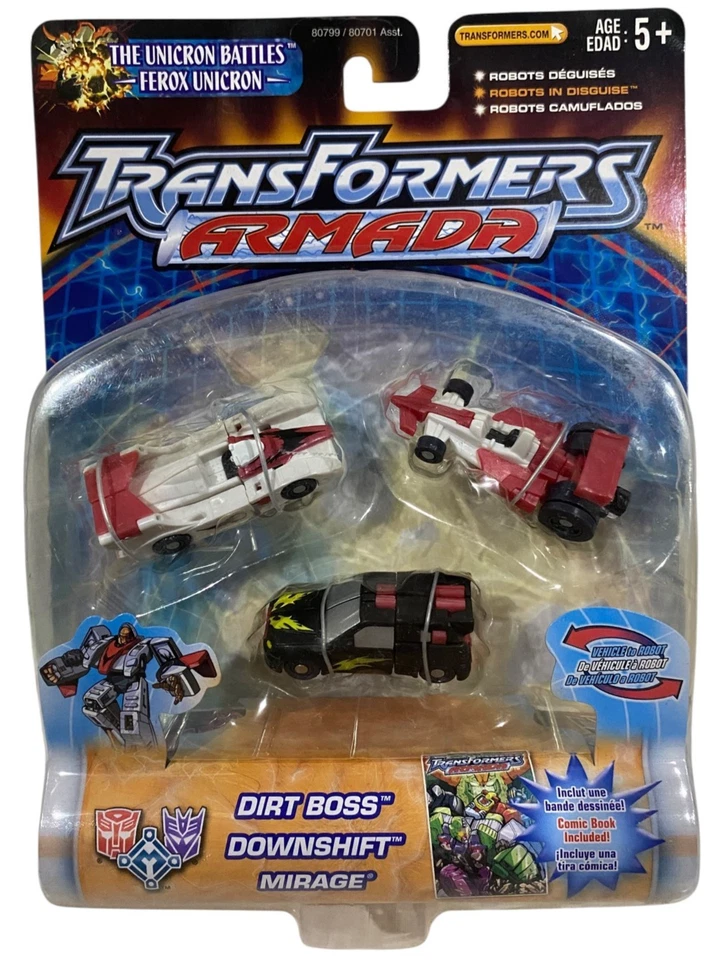 Transformers Armada Dirt Boss, Downshift, Mirage: Race Mini-Con Team NEW 2003 - Image 1 of 4