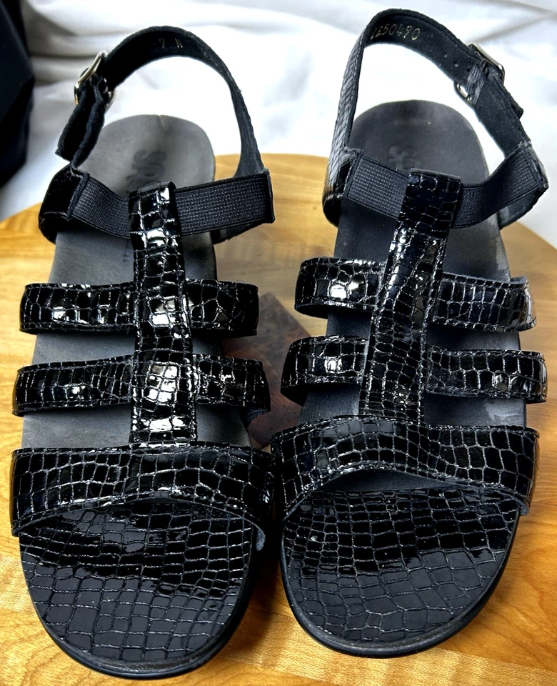 SAS Comfort Womens Allegro Slingback Sandals Black Crocodile Buckle 9N USA Made - Image 1 of 4