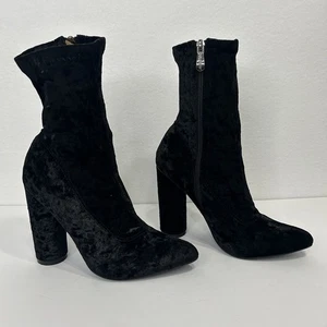 Cape Robbin halbhohe Samt-Booties Blockabsatz Stiefel schwarz Damen 7 - Bild 1 von 9