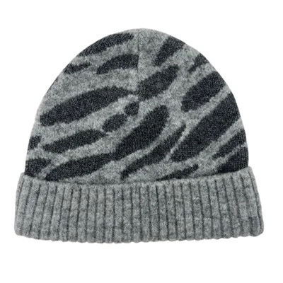 NUEVO CON ETIQUETAS Eugenia Kim Gris Tejido Gorro Cebra Rayas Acanalado Sombrero Lana Mezcla Cachemira Foto 1 de 4