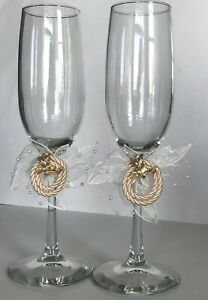 Western Wedding Toasting Glasses, Ivory and Gold Tone Cowboy Boot and Lariat