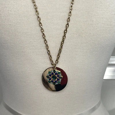 Collar de cadena larga tono dorado Banana Republic colgante de pedrería azul verde Foto 1 de 4