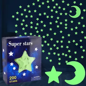 200PCS Glow in The Dark Stars Moon Stickers Ceiling for Kids Bedroom Wall Decor - Picture 1 of 13