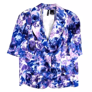 New Directions XLP Sakko Blazer Kurzarm blau lila Aquarell gefüttert 740 - Bild 1 von 9