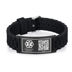 Unisex Medical Alert ID Black Braided Silicone Bracelet With QR Code - Picture 1 of 6
