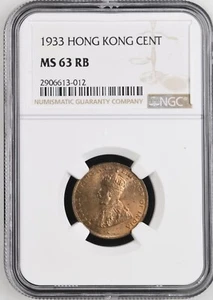 NGC MS 63 RB - Hong Kong 1933 1 Cent - George V - WOW - Picture 1 of 2