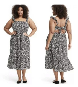 Rixo X Target Damengröße 28 W 30 W schwarz weiß Blumenmuster Midi Sommerkleid neu mit Etikett - Bild 1 von 4