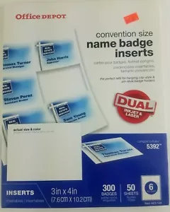 Office Depot ~ 3"x4" Name Badge Inserts ~ White Convention Size ~ 300 Pack - Picture 1 of 2