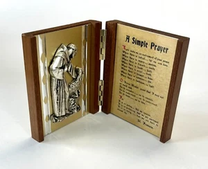 Vintage Italian Wood Diptych St. Francis A Simple Prayer Vintage Pocket Shrine - Picture 1 of 6