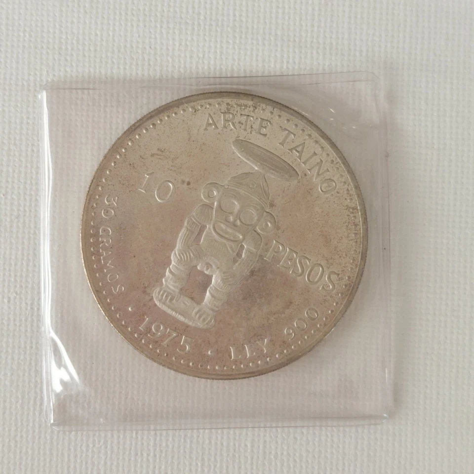1975 Dominican Republic 10 Pesos 30 Gramos Arte Taino Silver Coin - Image 1 of 2