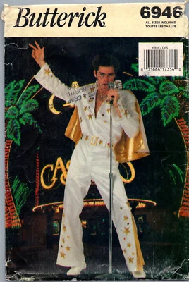 OOP Butterick 6946 Elvis Jumpsuit Cape Costume Pattern Mens Size 30 to 44 Uncut - Image 1 of 2