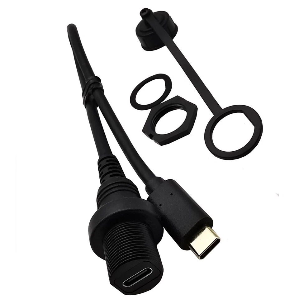 USB 3.1 Type C Male to Female Flush Panel Mount Extension Waterproof Cable Car - Image 1 of 1