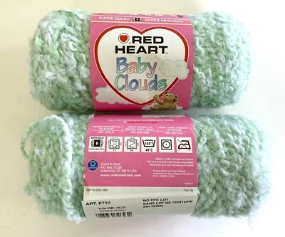 批量 2 件 Skeins Red Heart 婴儿云彩纱线 SERENE 绿色 无染料 批量 6 盎司 140 码 — 第 1/2 张图片
