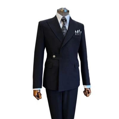Trajes para hombres de negocios calce ajustado solapa pico de un solo pecho formal graduación doble ventilación Foto 1 de 4