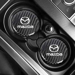 2Pcs Carbon Fiber Texture Car Cup Holder Coaster Anti-slip Mat for Mazda New - Imagen 1 de 5