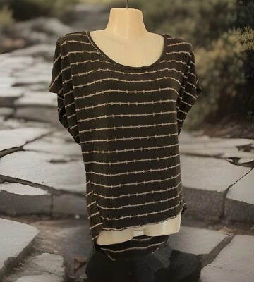 High Low Boxy Fit Popover Blouse Knit Top Size Small Brown & Metallic Gold - Image 1 of 4