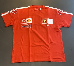 Vintage Fila Ferrari Red T-shirt L Vodafone Shell Logos Embroidered Shield - Picture 1 of 11