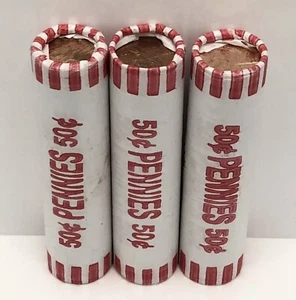 3 Fed Sealed Lincoln Cent Rolls from Bank Boxes Unsearched Find Wheat Pennies - Picture 1 of 2
