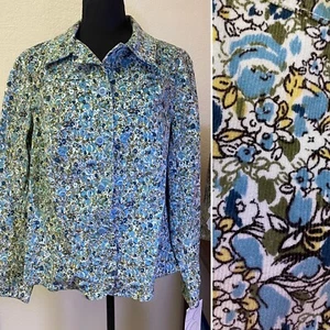 Emma James Womens Spring Blue Floral Corduroy Blazer 14W Stretch Button Up NWT - Picture 1 of 13