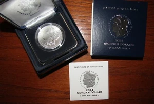2024 P US Mint Silver Uncirculated Morgan Dollar, OGP Box & COA - 24XE - Picture 1 of 2