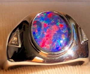 VIDEO Men's Solid Black Opal signet ring Popping fire 11 Silver 925 T - Picture 1 of 16