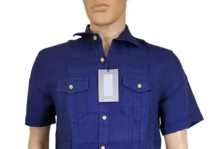 Murano Men's Shirt Size M Short Sleeves Front Pockets Blue Linen 31 - Picture 1 of 9